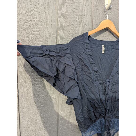 Free People M Navy flutter sleeve fairy Preppy boho body suit Costal whimsy - Picture 3 of 6